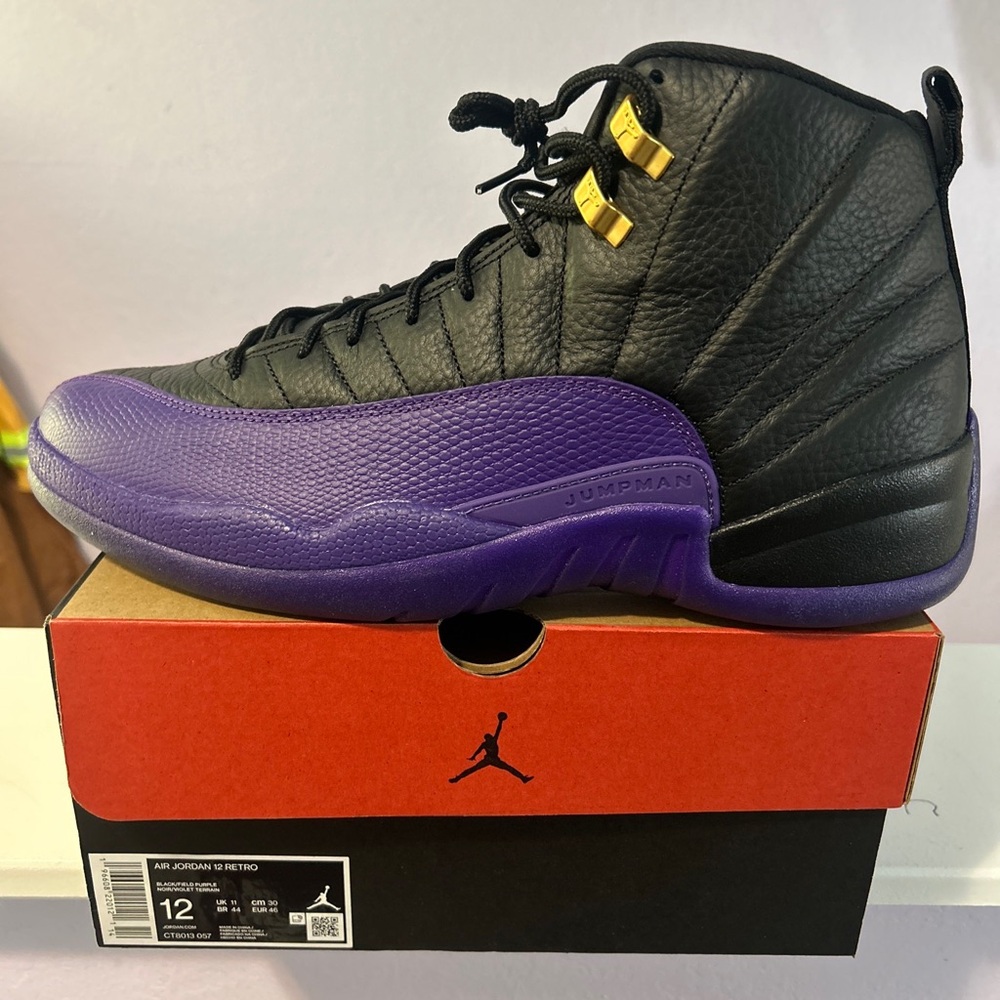 Jordan Air Jordan 12 Black Purple High Top Leather Men's Basketball Sneakers